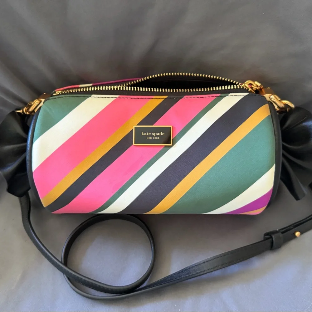 kate spade Multicolor Striped Barrel Cosmetic Bag in Green, Pink, Yellow novelty